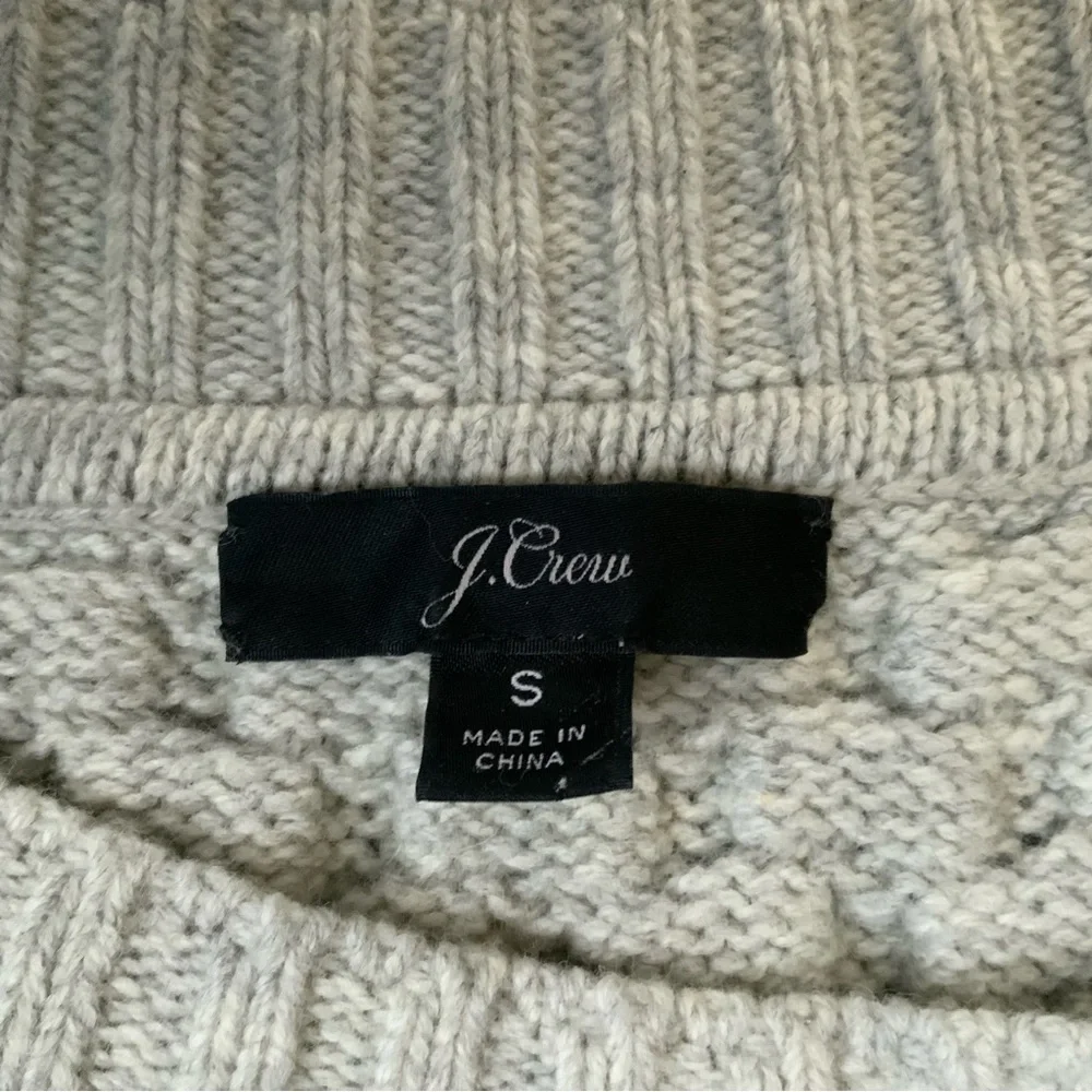 J. CREW Cable Knit Tunic Sweater Wool Blend Patchwork Preppy Beige Gray Small